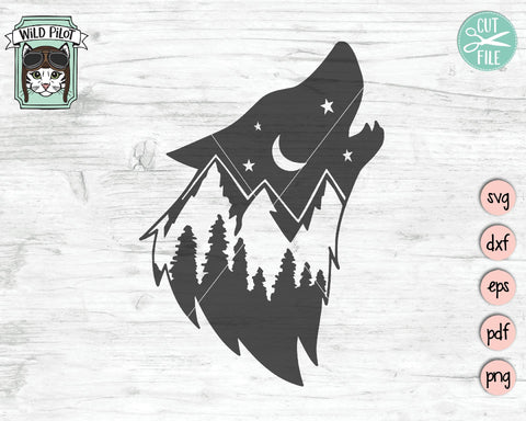 Wolf Mountain Scene SVG Cut File SVG Wild Pilot 