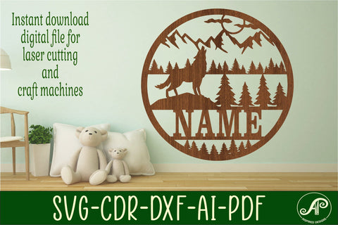 Wolf name sign svg laser cut template SVG APInspireddesigns 