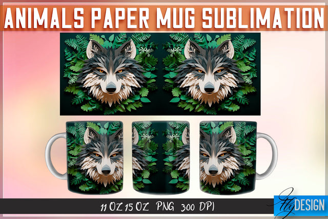 Wolf Paper Mug Sublimation SVG Fly Design 