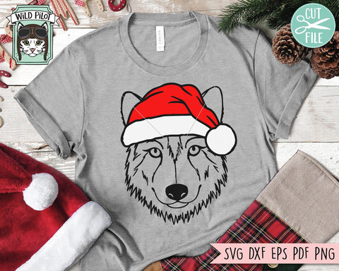Wolf Santa hat svg file, Wolf with Hat svg, Christmas svg file, Wolf svg, Christmas cut file, Christmas Animals svg, Animal Santa hat svg SVG Wild Pilot 