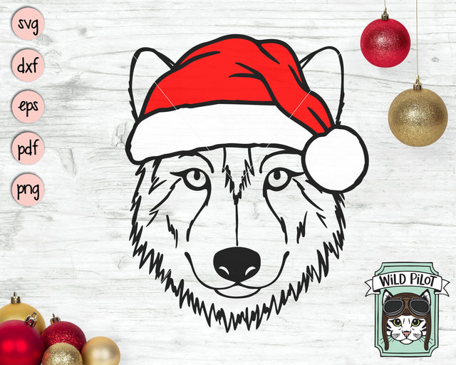 Wolf Santa hat svg file, Wolf with Hat svg, Christmas svg file, Wolf svg, Christmas cut file, Christmas Animals svg, Animal Santa hat svg SVG Wild Pilot 