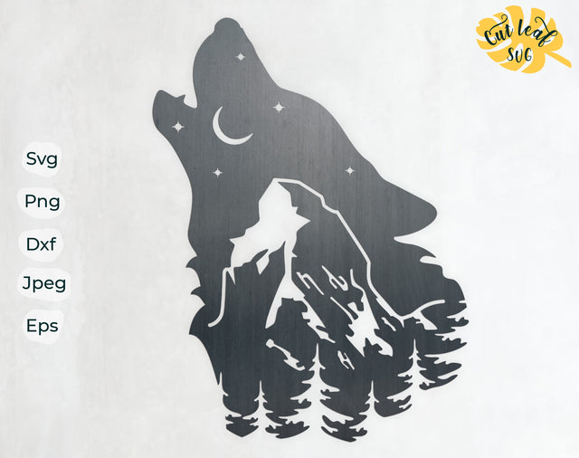 Wolf svg, dxf files for plasma, cnc files for wood, Glowforge mountains svg, moon svg, camping svg, mountains svg, hunting svg, western svg SVG CutLeafSvg 