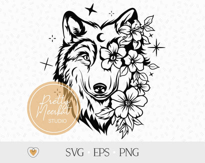Wolf svg, Flower wolf svg, Wolf head svg, png files SVG Pretty Meerkat 