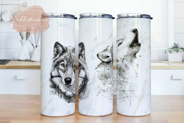 Wolf Tumbler Wrap PNG, Watercolor Wolf 20oz Skinny Tumbler Sublimation, Wolf Tumbler Wrap Sublimation Rabbitmakies 