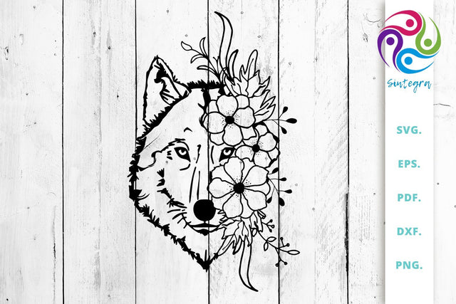 Wolf with Flowers Svg Cut Files SVG Sintegra 
