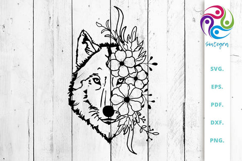 Wolf with Flowers Svg Cut Files SVG Sintegra 