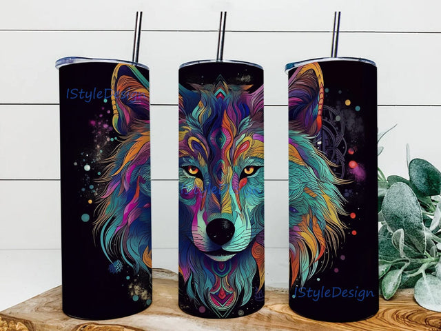 Wolf's Head With Mystical Designs And Colors 20oz Skinny Tumbler Png, Colorful Wolf Tumbler, Wolf Gift, Wolf Lover, Wolf Gift For Mom, Wolf Gift For Daughter, Wolf Tumbler Sublimation iStyleDesign 