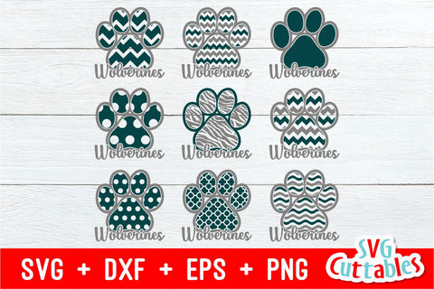 Wolverines Patterned Paw Print SVG Svg Cuttables 