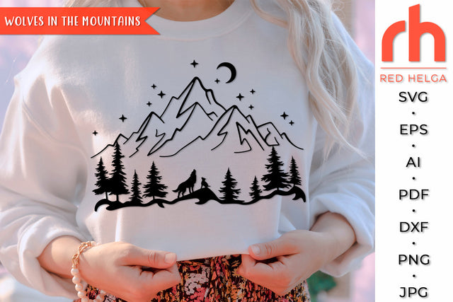 Wolves in the Mountains SVG - Forest Scene Cut File SVG RedHelgaArt 
