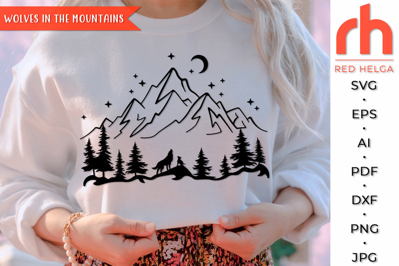 Wolves in the Mountains SVG - Forest Scene Cut File SVG RedHelgaArt 