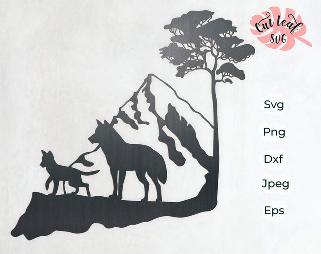 Wolves SVG DXF Cut Files, dxf files for plasma, cnc files for wood, mountain svg, forest svg, wolf svg, hunting svg, wolves svg SVG CutLeafSvg 