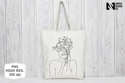 Woman and Flowers Line Art PNG Sublimation Sublimation Abven Graphics 