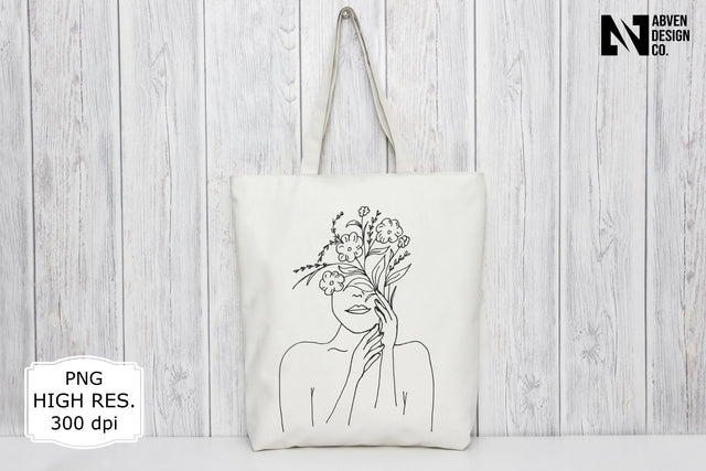 Woman and Flowers Line Art PNG Sublimation Sublimation Abven Graphics 