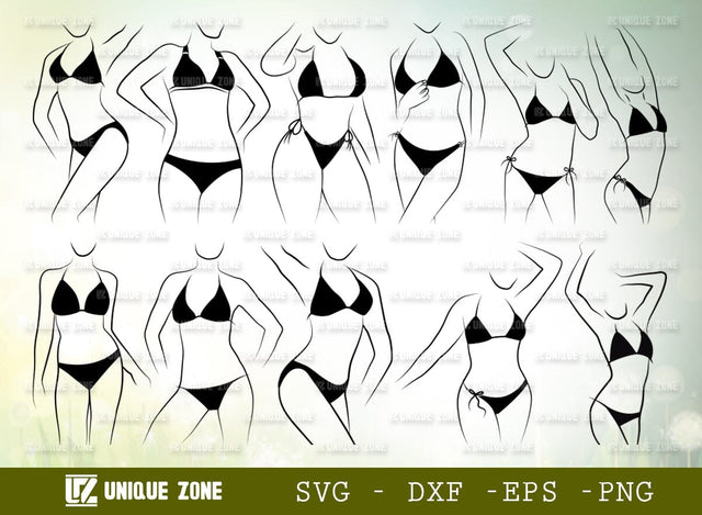 Woman Body SVG Bundle, Bikini Svg, Swimsuit Svg, Female Figure Svg, Swimwear Bikini Svg, Underwear Svg, Summer Girls Svg, SVG Unique Zone 