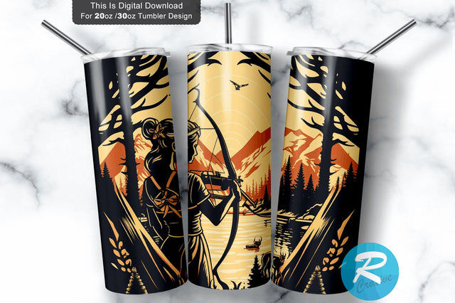 Woman Deer Bow Hunting 20 oz / 30 oz Tumbler PNG Sublimation Regulrcrative 