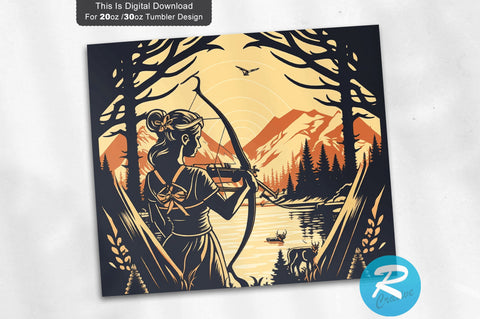 Woman Deer Bow Hunting 20 oz / 30 oz Tumbler PNG Sublimation Regulrcrative 