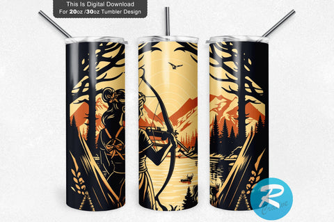 Woman Deer Bow Hunting 20 oz / 30 oz Tumbler PNG Sublimation Regulrcrative 