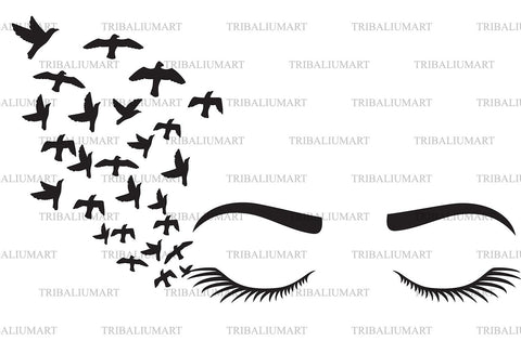 Woman Eyelashes and Eyebrow with Flock of flying birds SVG TribaliumArtSF 