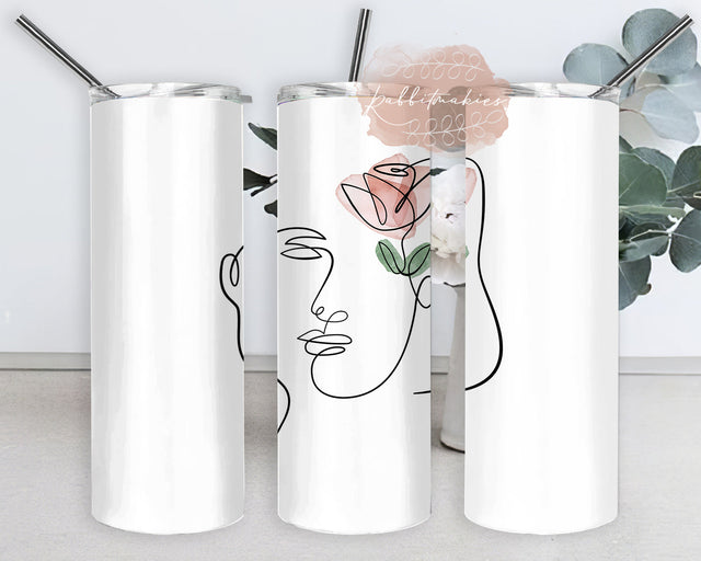 Woman Face With Flowers Line Art Tumbler Png, Boho Girl 20oz Skinny Tumbler, Abstract Face Art Design Png, Digital Download Sublimation Rabbitmakies 