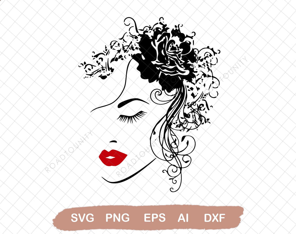 Woman face with Rose SVG | Woman face Svg | Rose Svg | Lip svg | Girl ...