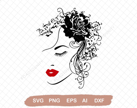 Woman face with Rose SVG | Woman face Svg | Rose Svg | Lip svg | Girl face svg | Floral svg | Svg / Png SVG DiamondDesign 