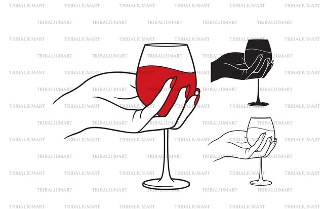 Woman hand hold a glass of wine SVG TribaliumArtSF 
