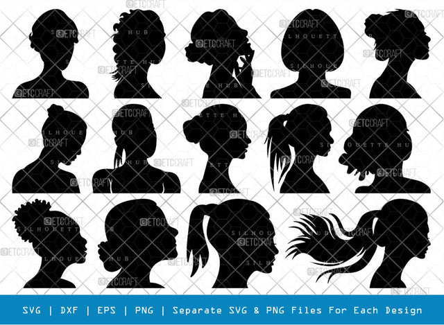 Woman Heads SVG, Woman Heads Silhouette, Heads Svg, Women Hair Svg, Woman Svg, Female Svg, Woman Heads Bundle SVG ETC Craft 