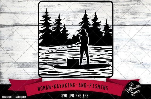 Woman kayaking and fishing SVG -Vector Art Commercial & Personal Use- Cricut,Silhouette,Cameo,Vinyl Cut SVG Loveleen Kaur 