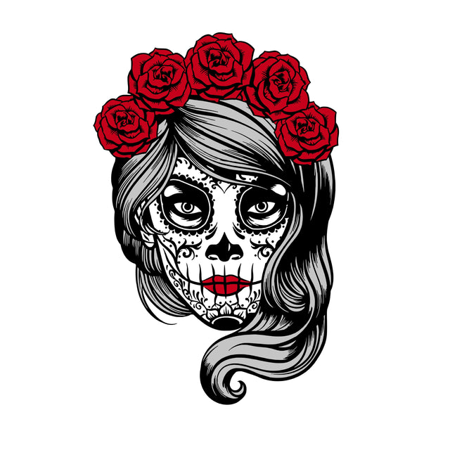 Woman Sugar Skull Color PNG Download Print to Cut File, Sugar Skull Day of the Dead, Silhouette, Clip art, Skeleton, Candy Flower rose Skull Sublimation Whitetailcrafts 