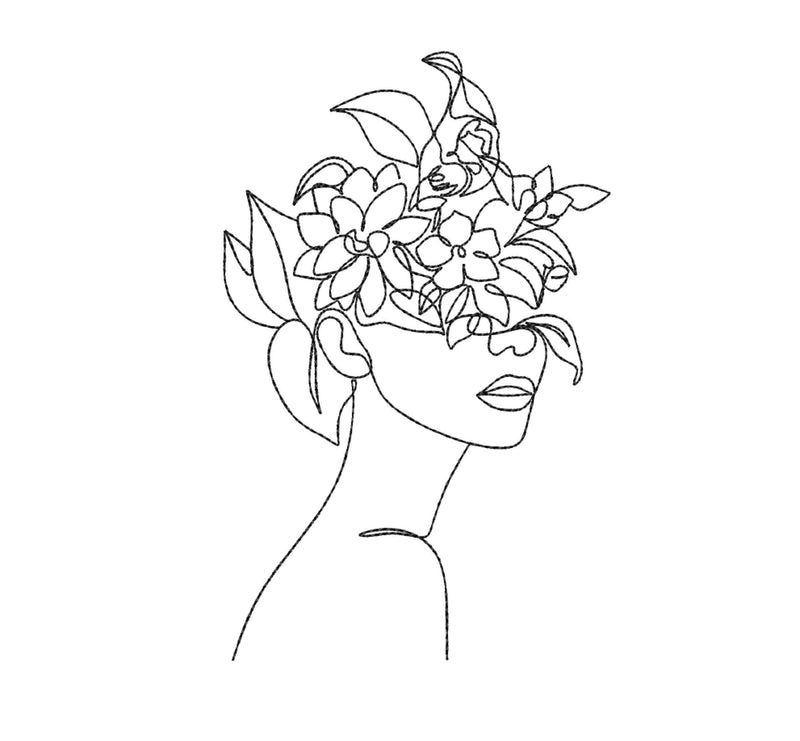 Woman With Flowers Embroidery Design, One Line Art Embroidery Design, 8 sizes Embroidery/Applique DESIGNS Nino Nadaraia 