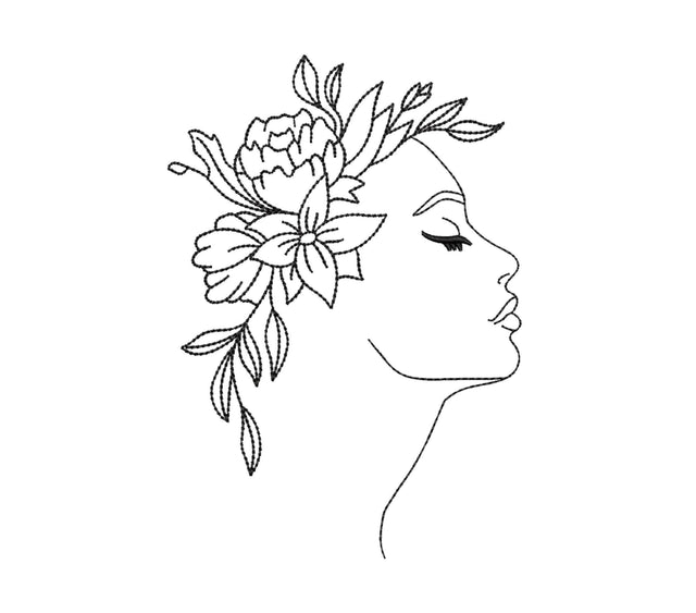 Woman with flowers machine embroidery design, Face embroidery design, 6 sizes Embroidery/Applique DESIGNS Nino Nadaraia 