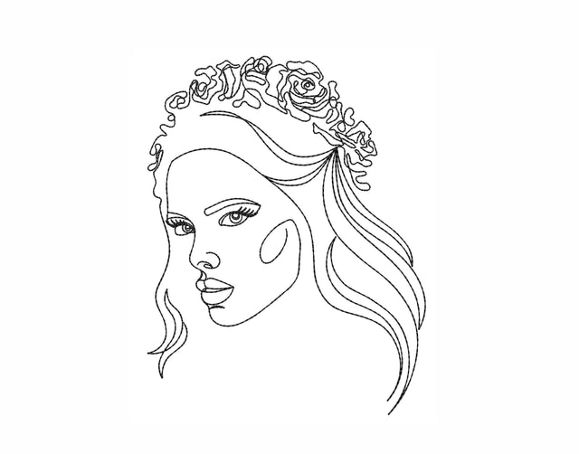 Woman with flowers machine embroidery design, One line art embroidery design, 4 sizes, Instant download Embroidery/Applique DESIGNS Nino Nadaraia 