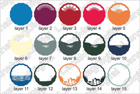 Woman with horse, Layered mandala, Sunset on mountain lake 3D Paper LanaMagDigital 