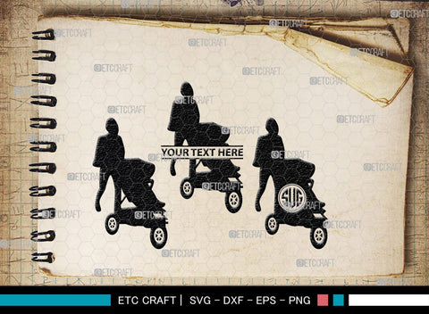 Woman With Stroller Monogram, Woman With Stroller Silhouette, Woman with Stroller SVG, Stroller Svg, Stroller Carriage Svg, SB00419 SVG ETC Craft 
