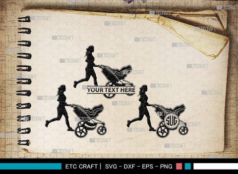 Woman With Stroller Monogram, Woman With Stroller Silhouette, Woman with Stroller SVG, Stroller Svg, Stroller Carriage Svg, SB00419 SVG ETC Craft 
