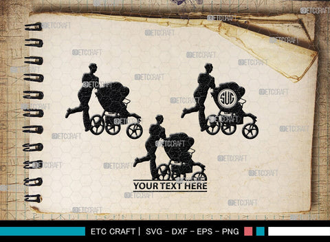 Woman With Stroller Monogram, Woman With Stroller Silhouette, Woman with Stroller SVG, Stroller Svg, Stroller Carriage Svg, SB00419 SVG ETC Craft 