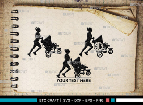 Woman With Stroller Monogram, Woman With Stroller Silhouette, Woman with Stroller SVG, Stroller Svg, Stroller Carriage Svg, SB00419 SVG ETC Craft 