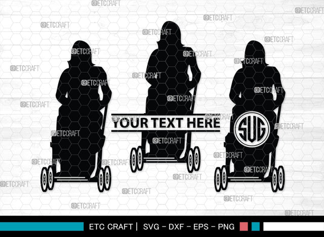 Woman With Stroller Monogram, Woman With Stroller Silhouette, Woman with Stroller SVG, Stroller Svg, Stroller Carriage Svg, SB00419 SVG ETC Craft 