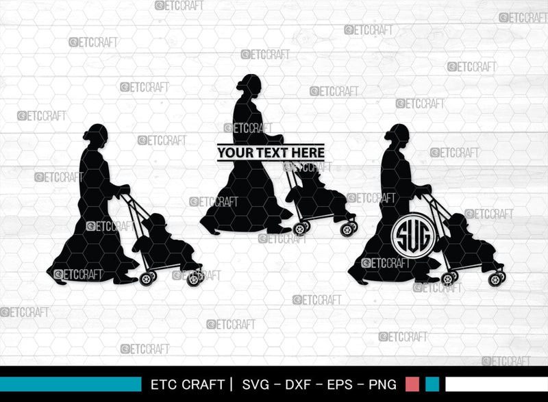 Woman With Stroller Monogram, Woman With Stroller Silhouette, Woman with Stroller SVG, Stroller Svg, Stroller Carriage Svg, SB00419 SVG ETC Craft 