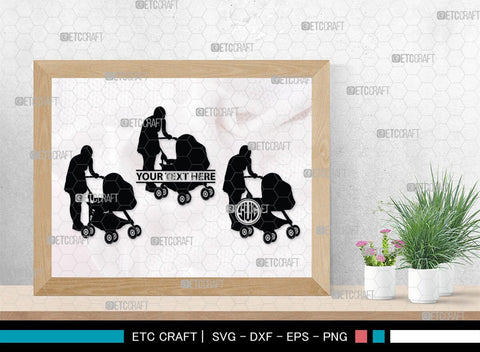 Woman With Stroller Monogram, Woman With Stroller Silhouette, Woman with Stroller SVG, Stroller Svg, Stroller Carriage Svg, SB00419 SVG ETC Craft 