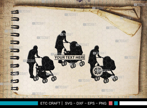 Woman With Stroller Monogram, Woman With Stroller Silhouette, Woman with Stroller SVG, Stroller Svg, Stroller Carriage Svg, SB00419 SVG ETC Craft 