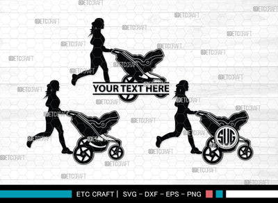 Woman With Stroller Monogram, Woman With Stroller Silhouette, Woman with Stroller SVG, Stroller Svg, Stroller Carriage Svg, SB00419 SVG ETC Craft 
