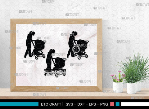 Woman With Stroller Monogram, Woman With Stroller Silhouette, Woman with Stroller SVG, Stroller Svg, Stroller Carriage Svg, SB00419 SVG ETC Craft 