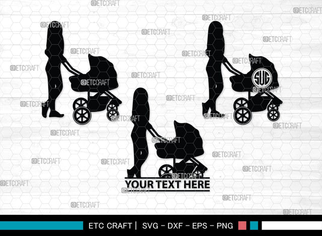 Woman With Stroller Monogram, Woman With Stroller Silhouette, Woman with Stroller SVG, Stroller Svg, Stroller Carriage Svg, SB00419 SVG ETC Craft 