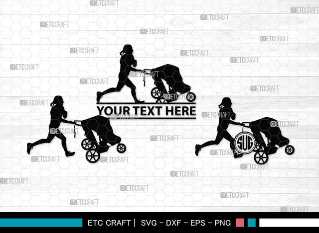 Woman With Stroller Monogram, Woman With Stroller Silhouette, Woman with Stroller SVG, Stroller Svg, Stroller Carriage Svg, SB00419 SVG ETC Craft 