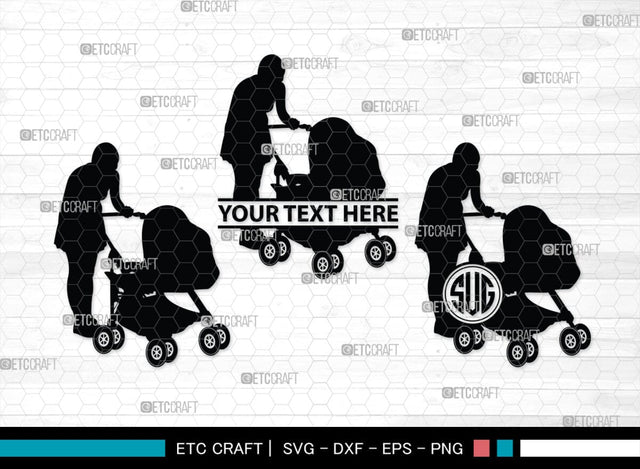 Woman With Stroller Monogram, Woman With Stroller Silhouette, Woman with Stroller SVG, Stroller Svg, Stroller Carriage Svg, SB00419 SVG ETC Craft 