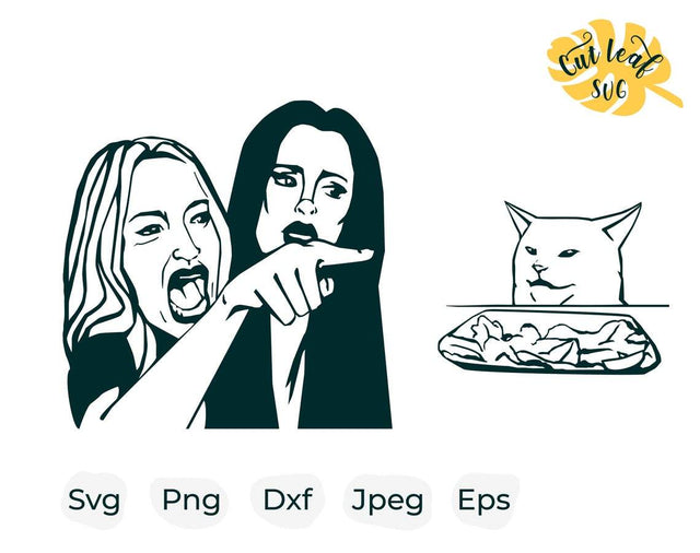 Woman yelling at cat, cat svg, salad cat, cat meme svg, funny cat svg, meme svg, woman and cat, smudge cat, cat eating salad SVG CutLeafSvg 