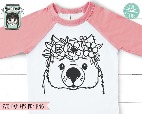 Wombat SVG file, Wombat with Flower Crown SVG, Wombat Cut File, Animal Face SVG, Floral Crown SVG, Wombat with Flowers on Head SVG, Australia SVG File SVG Wild Pilot 