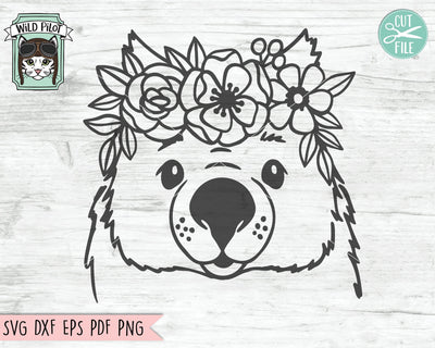 Wombat SVG file, Wombat with Flower Crown SVG, Wombat Cut File, Animal Face SVG, Floral Crown SVG, Wombat with Flowers on Head SVG, Australia SVG File SVG Wild Pilot 