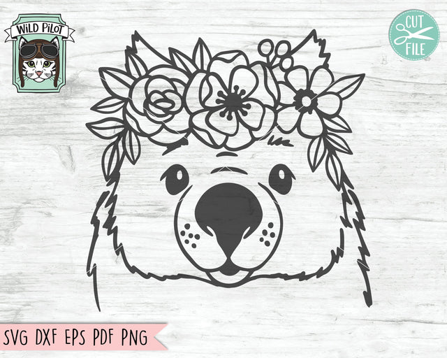 Wombat SVG file, Wombat with Flower Crown SVG, Wombat Cut File, Animal Face SVG, Floral Crown SVG, Wombat with Flowers on Head SVG, Australia SVG File SVG Wild Pilot 